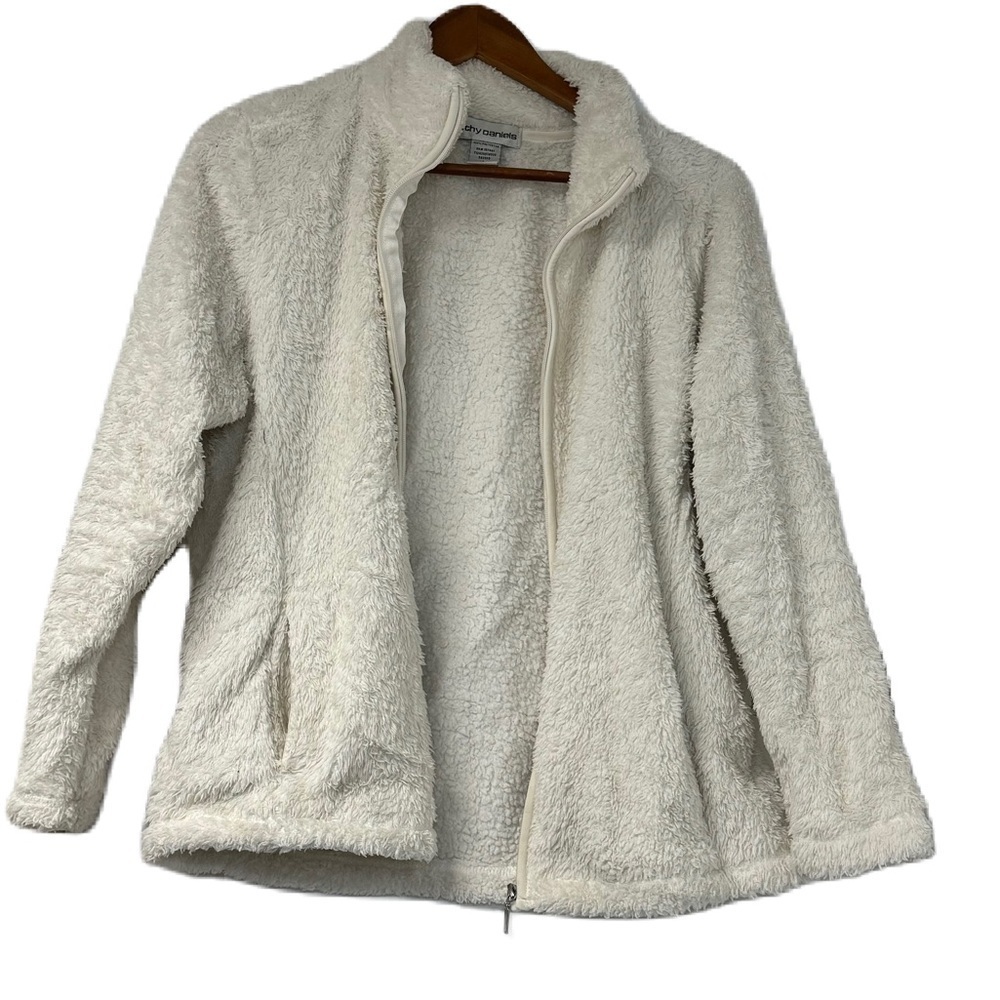Cathy Daniels woman’s white soft fleece sz l warm jacket cozy winter fall casual